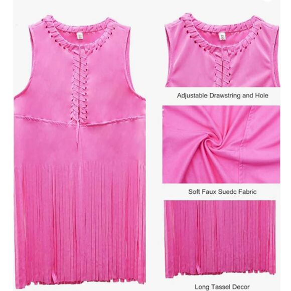 Pink HIPPIE Outfit Lg Fringe Vest Headband Peace necklace & Earrings Sunglasses - Picture 4 of 7